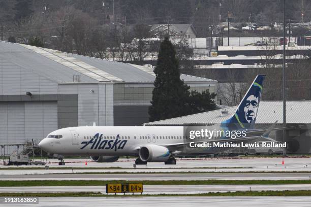 Alaska Airlines Boeing 737 MAX 9 aircraft N705AL is seen grounded at Portland International Airport on January 9, 2024 in Portland, Oregon. NTSB...