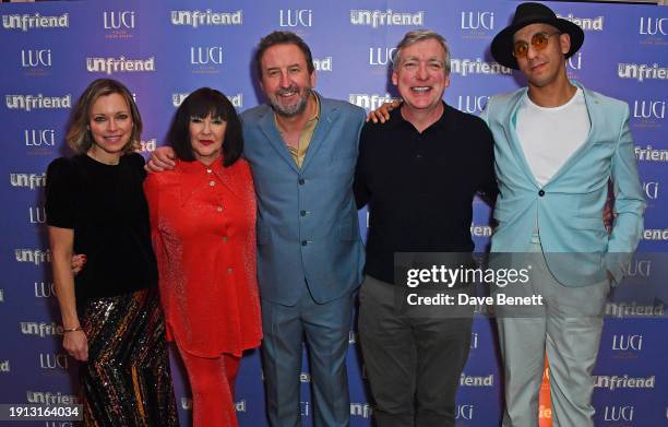 Sarah Alexander, Frances Barber, Lee Mack, Nick Sampson and Muzz Khan attend the press night after party for "The Unfriend" at Luci on January 9,...