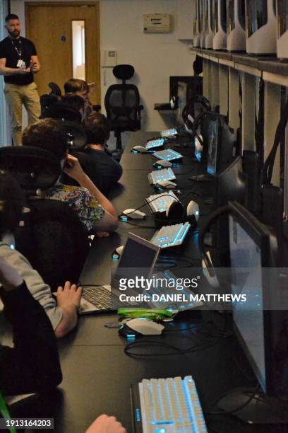 Students on the eSports programme take a class at the National esports Performance Campus in Sunderland, north-east England on December 19, 2023....