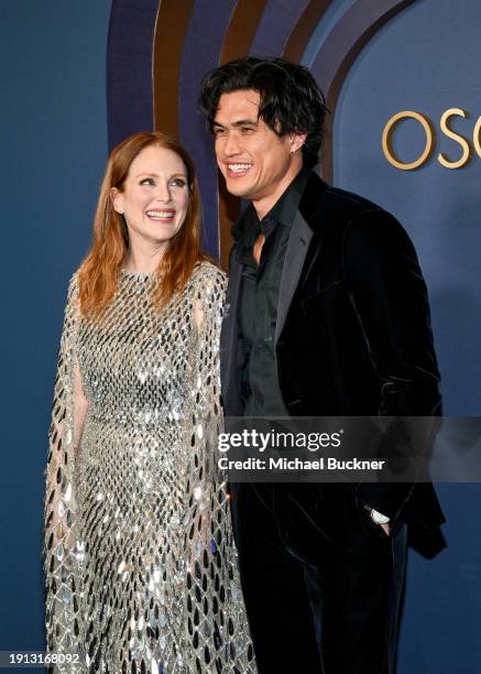 Julianne Moore and Charles Melton at the 14th Governors Awards held at The Ray Dolby Ballroom at Ovation Hollywood on January 9, 2024 in Los Angeles,...