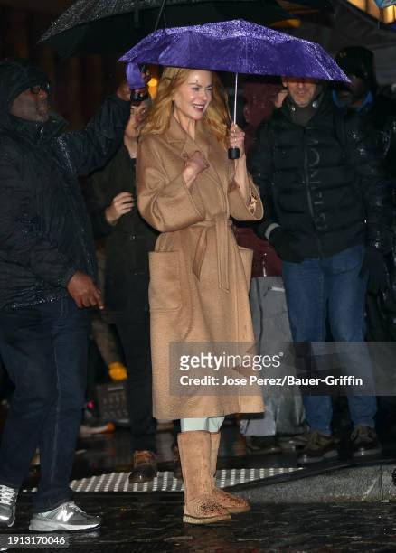 Nicole Kidman is seen on the movie set of the "Babygirl" in Soho, Manhattan on January 09, 2024 in New York City.