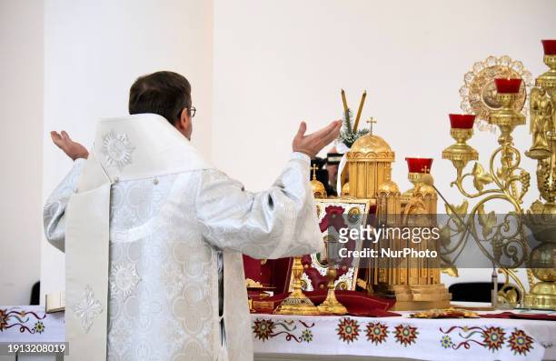 The head of the Ukrainian Greek Catholic Church , Sviatoslav Shevchuk, is participating in the divine liturgy at the Cathedral of the Resurrection of...