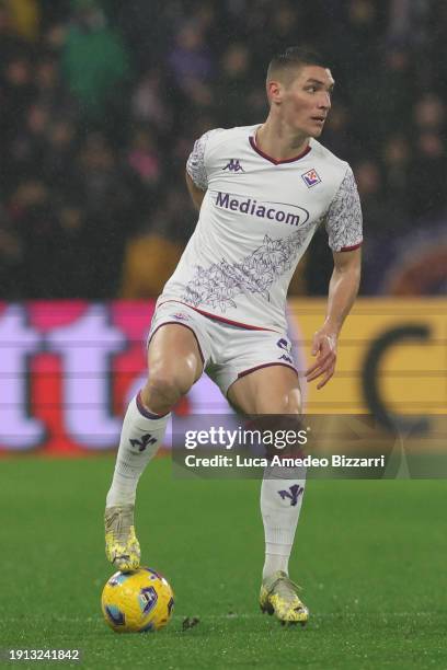 Nikola Milenković of ACF Fiorentina in action during the Serie A TIM match between US Sassuolo and ACF Fiorentina at Mapei Stadium - Citta' del...