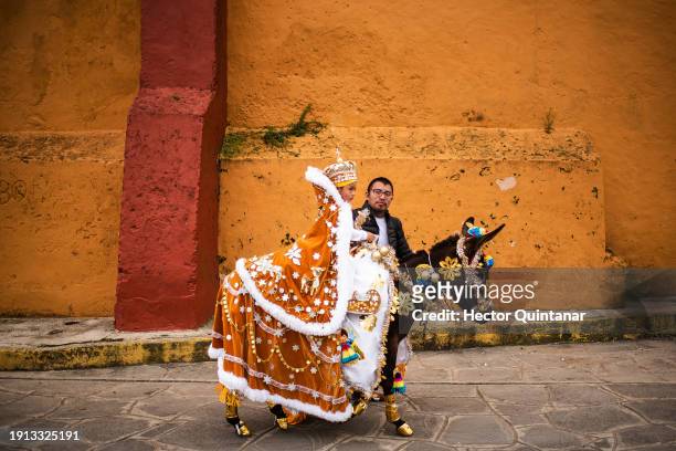 Boy dressed as one of the Three Wise Men rides a donkey during the traditional 'Three Wise Men Parade' on January 6, in Miahuatlan, Mexico. Every...