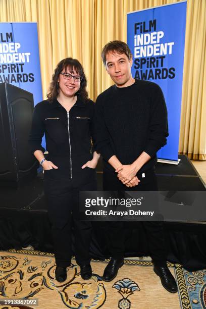 Joanna Arnow and Sean S. Baker attend the 2024 Film Independent Spirit Awards nominees brunch at Hotel Casa del Mar on January 06, 2024 in Santa...