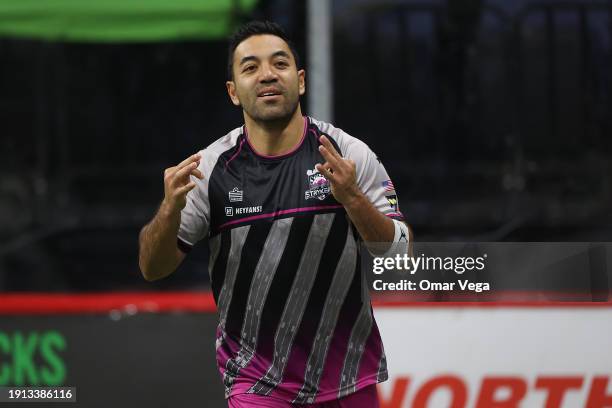 Marco Fabián of Empire Strykers celebrates after scoring the second goal of his team during the game between Dallas Sidekicks and Empire Strykers at...