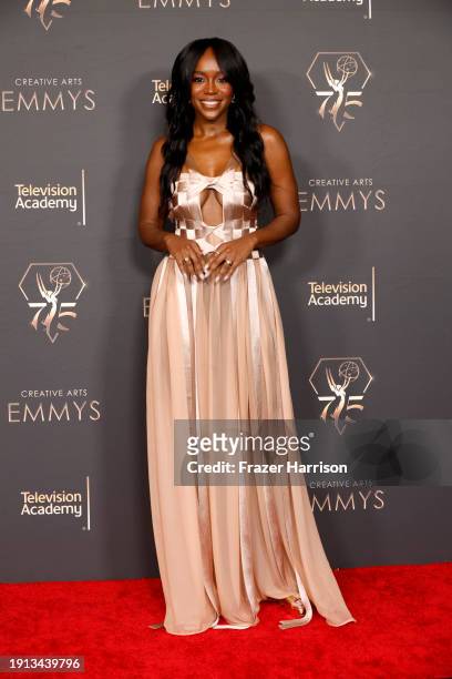 Aja Naomi King attends the 2024 Creative Arts Emmys at Peacock Theater on January 06, 2024 in Los Angeles, California.