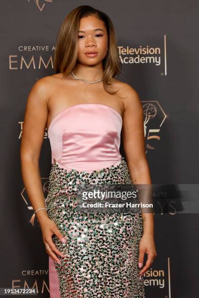Storm Reid attends the 2024 Creative Arts Emmys at Peacock Theater on January 06, 2024 in Los Angeles, California.