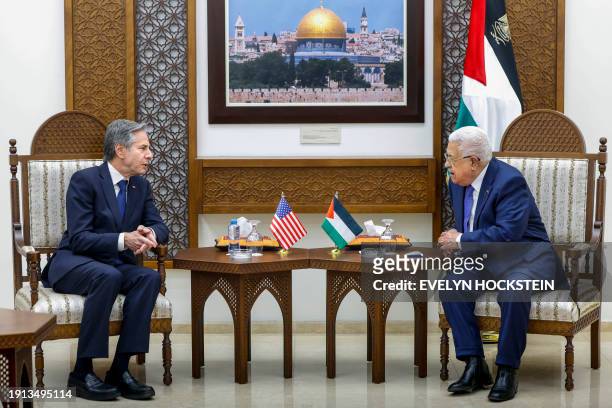 Secretary of State Antony Blinken meets with Palestinian president Mahmud Abbas, during his week-long trip aimed at calming tensions across the...