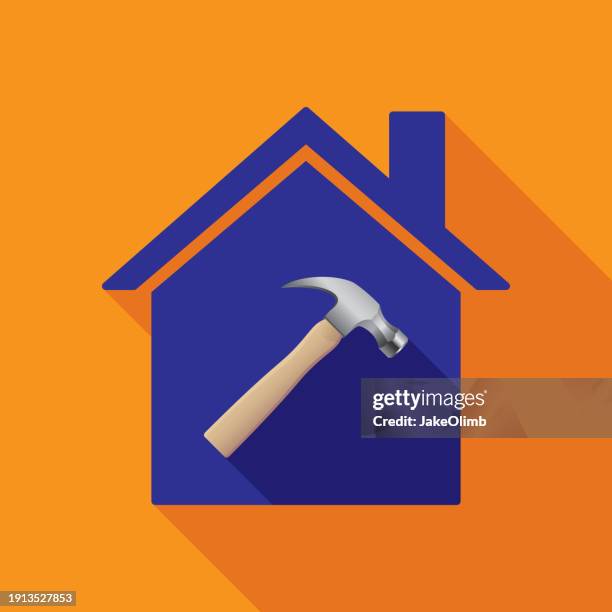 house hammer icon flat - roofing services stock illustrations
