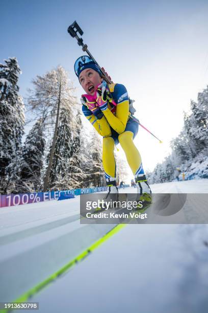 Linn Persson of Sweden in action competes during the Training Women and Men at the BMW IBU World Cup Biathlon Ruhpolding on January 9, 2024 in...
