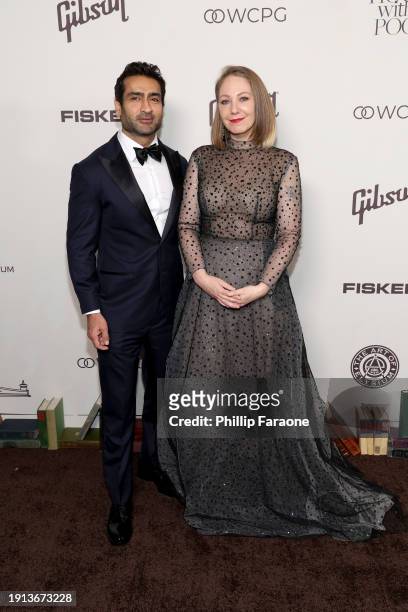 Kumail Nanjiani and Emily V. Gordon attend The Art of Elysium's 25th Anniversary HEAVEN Gala at The Wiltern on January 06, 2024 in Los Angeles,...