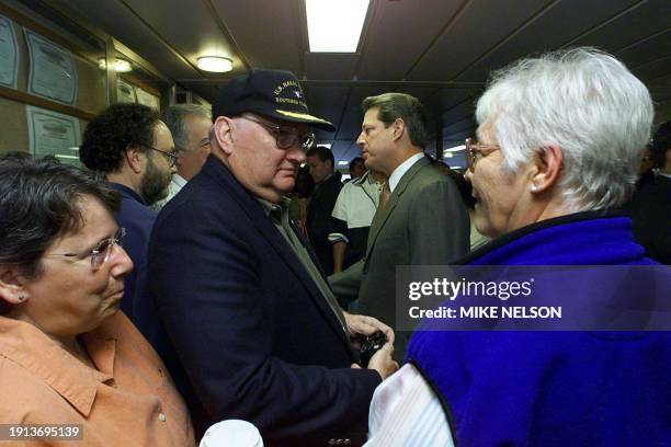 Democratic presidential candidate US Vice PResident Al Gore talks with passengers aboard the ferry boat Wenatchee that runs between Seattle,...