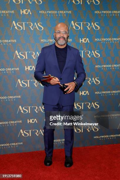 Jeffrey Wright, winner of the Acting Achievement Award, poses in the press room during the 2024 Astra Film Awards at Biltmore Los Angeles on January...