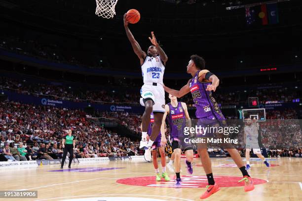 Casey Prather of the Bullets drives to the basket during the round 14 NBL match between Sydney Kings and Brisbane Bullets at Qudos Bank Arena, on...