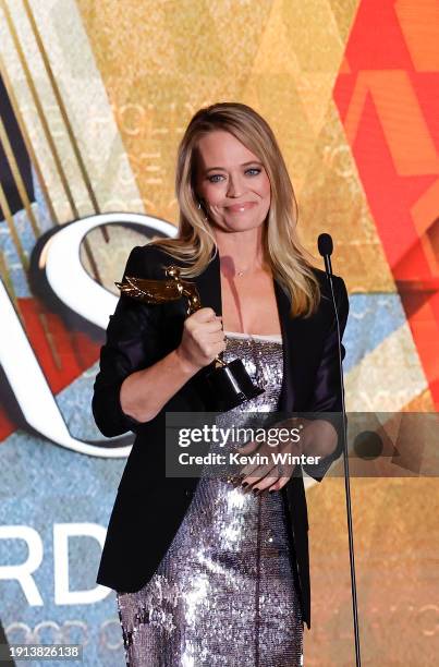 Jeri Ryan speaks onstage during the 2024 Astra Film Awards at Biltmore Los Angeles on January 06, 2024 in Los Angeles, California.