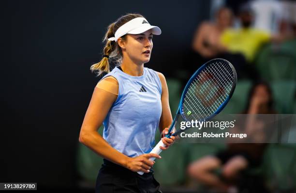 Anna Kalinskaya in action against Daria Kasatkina in the second round on Day 3 of the 2024 Adelaide International at Memorial Drive on January 10,...