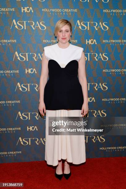 Greta Gerwig, winner of the Best Picture award for "Barbie", poses in the press room during the 2024 Astra Film Awards at Biltmore Los Angeles on...