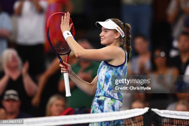 Elena Rybakina of Kazakhstan celebrates winning her final match against Aryna Sabalenka of Belarus during day eight of the 2024 Brisbane...