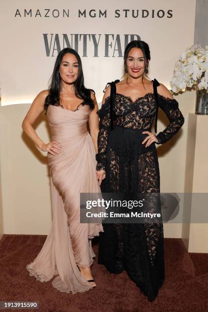 Brie Garcia and Nikki Garcia attend the Vanity Fair and Amazon MGM Studios awards season celebration at Bar Marmont on January 06, 2024 in Los...
