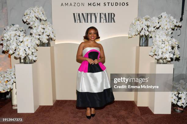 Quinta Brunson attends the Vanity Fair and Amazon MGM Studios awards season celebration at Bar Marmont on January 06, 2024 in Los Angeles, California.