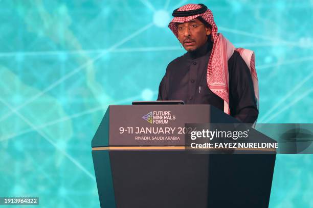 Saudi Mining and Industry Minister Bandar Al-Khorayef addresses the Future Mineral Forum in Riyadh on January 10, 2024.