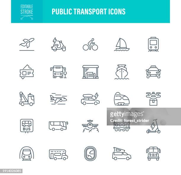 stockillustraties, clipart, cartoons en iconen met public transport icons editable stroke - abribus