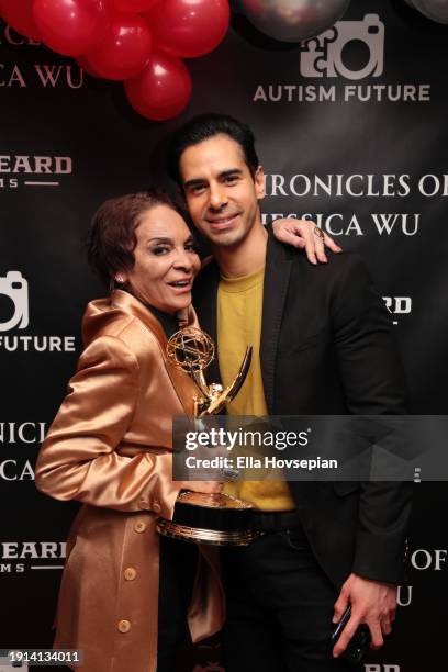 Jasmine Guy and Cesar D’La Torre celebrate Jasmine Guy's Emmy win on the red carpet at The Bixby + Barlow Building on January 06, 2024 in Los...