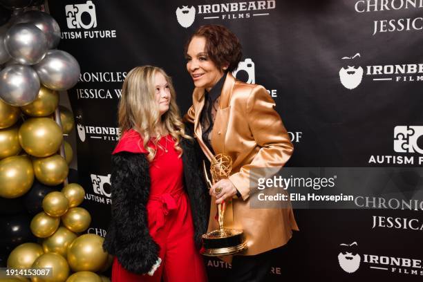 Kennedy Garcia and Jasmine Guy celebrate Jasmine Guy's Emmy win on the red carpet at The Bixby + Barlow Building on January 06, 2024 in Los Angeles,...