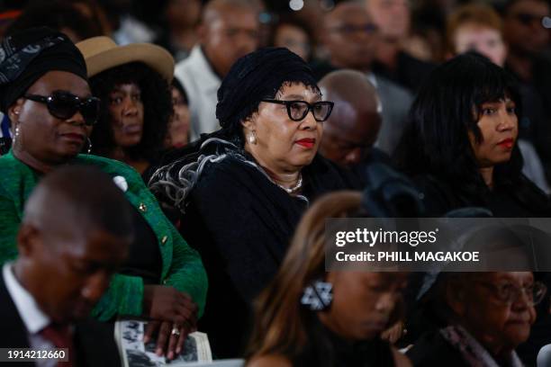 Zenani Mandela-Dlamini , the daughter of Winnie and Nelson Mandela attends the funeral service of Peter Magubane, a South African photojournalist who...