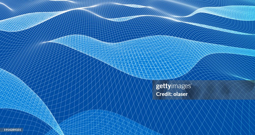 Wire Waveframe Graphics Digital Illustration Of Blue Wireframe Waves High-Res Vector Graphic ...