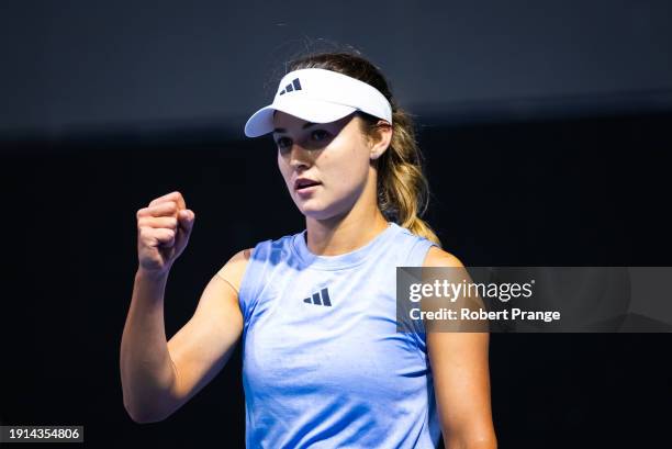 Anna Kalinskaya in action against Daria Kasatkina in the second round on Day 3 of the 2024 Adelaide International at Memorial Drive on January 10,...