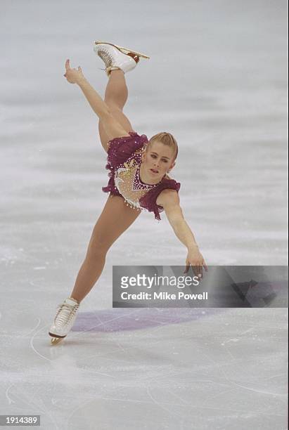 Tonya Harding of the USA in action in the free programme of the Figure Skating event during the 1994 Winter Olympics at Lillehammer, Norway. Harding...