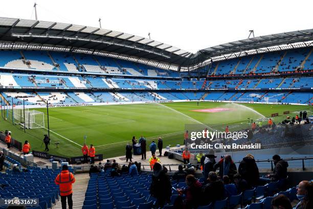 General view inside the stadium prior to the Emirates FA Cup Third Round match between Manchester City and Huddersfield Town at Etihad Stadium on...
