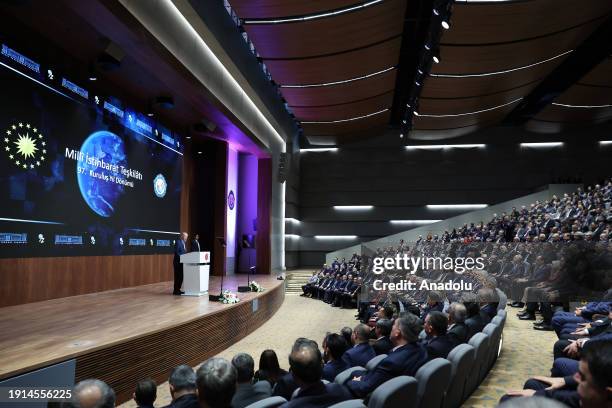 Turkish President Recep Tayyip Erdogan speaks during the 97th Anniversary of the establishment of the National Intelligence Organization at Turkish...