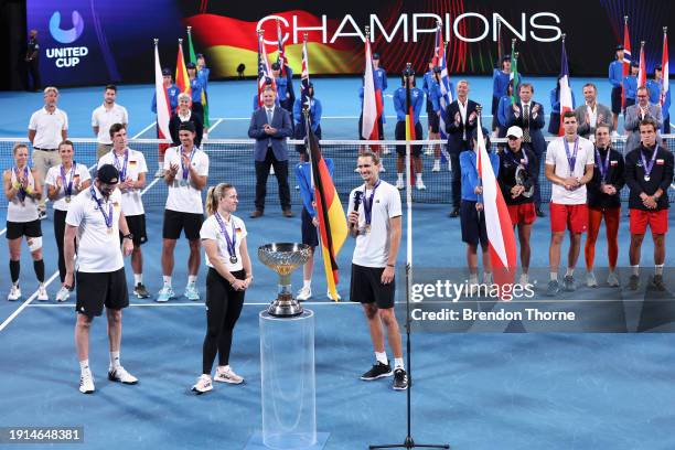 Alexander Zverev of Germany talks following Germany's victory in the United Cup, winning with Laura Siegemund of Germany in their final doubles match...