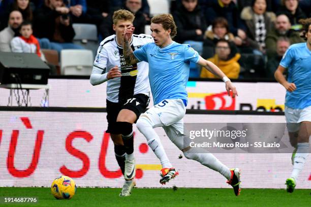 Nicolò Rovella of SS Lazio in action during the Serie A TIM match between Udinese Calcio and SS Lazio at Dacia Arena on January 07, 2024 in Udine,...