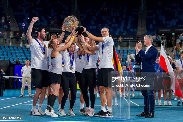 Alexander Zverev, Angelique Kerber, Laura Siegemund, Team Captain Torben Beltz and Maximilian Marterer of Team Germany pose for a photo with the...