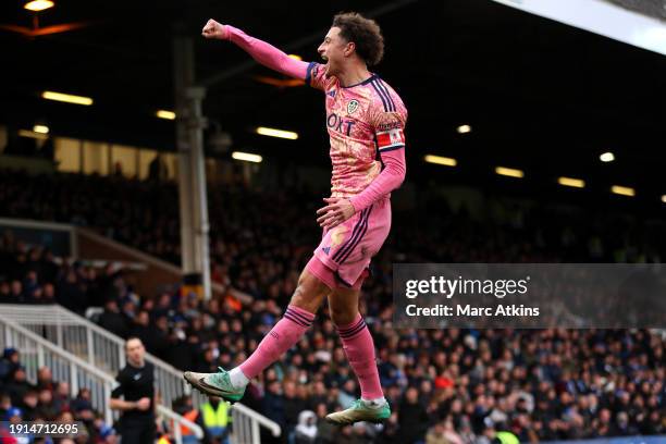 Ethan Ampadu of Leeds United celebrates scoring his team's first goal during the Emirates FA Cup Third Round match between Peterborough United and...