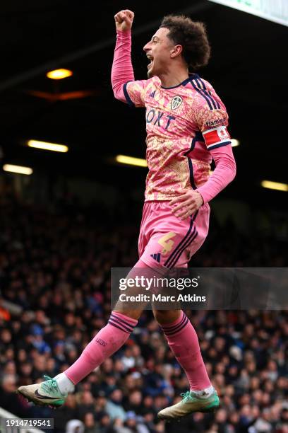 Ethan Ampadu of Leeds United celebrates scoring his team's first goal during the Emirates FA Cup Third Round match between Peterborough United and...