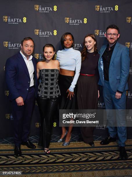 Stephen Graham, nominees Mia McKenna-Bruce, Sophie Wilde and Phoebe Dynevor and Ali Plumb attend the EE BAFTA Rising Star 2024 nominations...