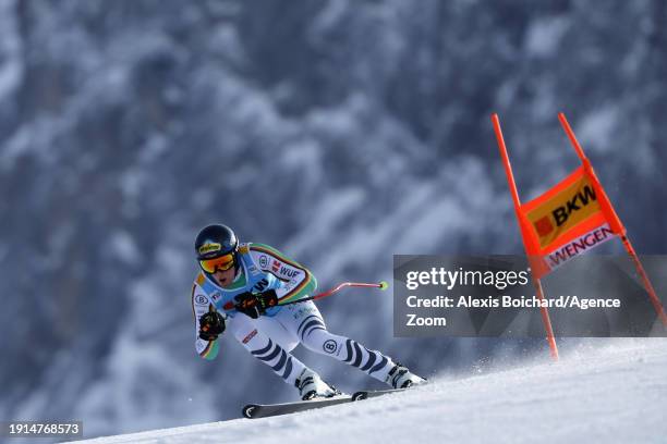 Simon Jocher of Team Germany in action during the Audi FIS Alpine Ski World Cup Men's Downhill Training on January 10, 2024 in Wengen, Switzerland.