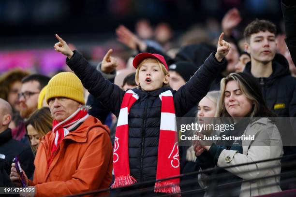 Young Bristol City fan in the stands during the Emirates FA Cup Third Round match between West Ham United and Bristol City at London Stadium on...