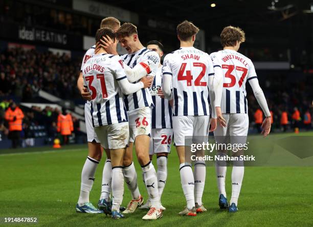 Tom Fellows of West Bromwich Albion celebrates scoring his team's fourth goal during the Emirates FA Cup Third Round match between West Bromwich...