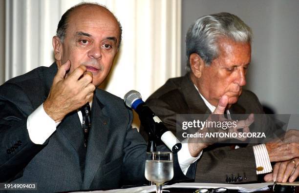 Brazilian presidential candidate for the Brazilian Social Democratic Party, Jose Serra and former Minister of the Army Leonidas Pires Goncalves,...