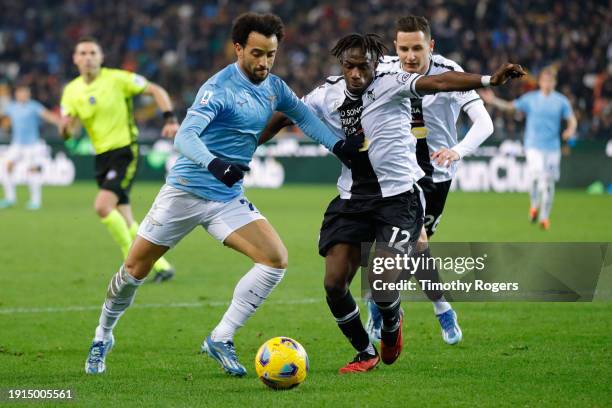 Felipe Anderson of Lazio and Hassane Kamara of Udinese during the Serie A TIM match between Udinese Calcio and SS Lazio at Bluenergy Stadium on...