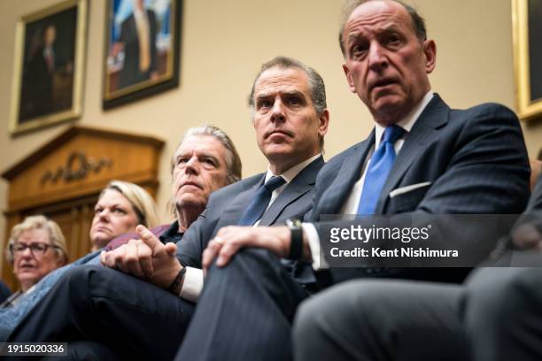 Hunter Biden , son of U.S. President Joe Biden, and his lawyer Abbe Lowell attend a House Oversight Committee meeting on January 10, 2024 in...