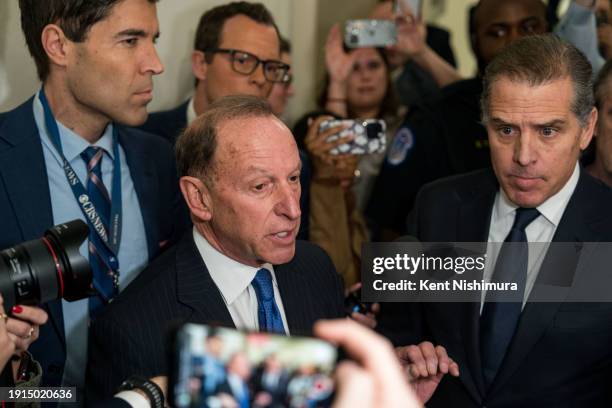 Hunter Biden , son of U.S. President Joe Biden, departs a House Oversight Committee meeting with his lawyer Abbe Lowell at Capitol Hill on January...