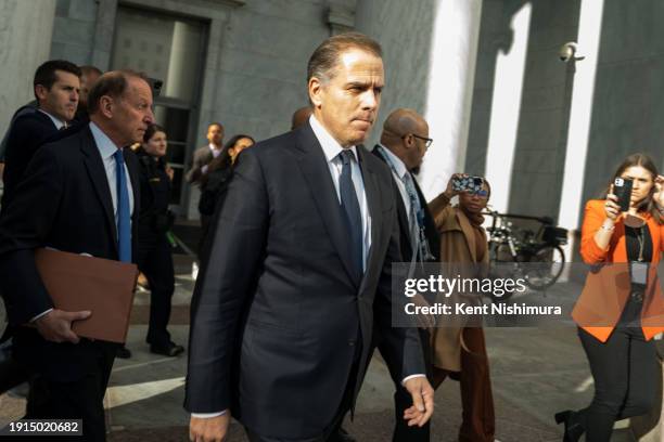 Hunter Biden, son of U.S. President Joe Biden, departs a House Oversight Committee meeting at Capitol Hill on January 10, 2024 in Washington, DC. The...