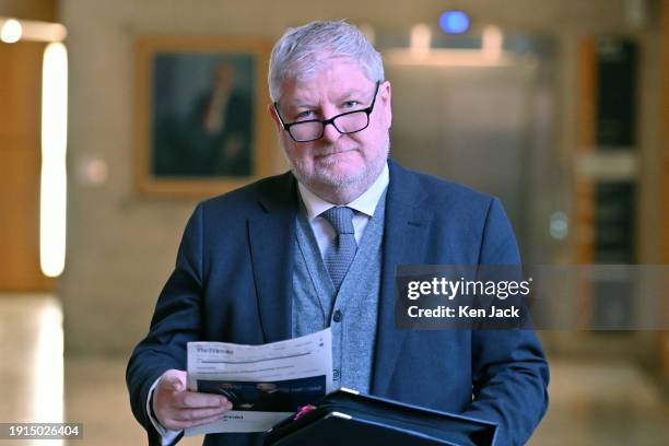 Constitution Secretary Angus Robertson on the way to Portfolio Questions in the Scottish Parliament, on January 10, 2024 in Edinburgh, Scotland.